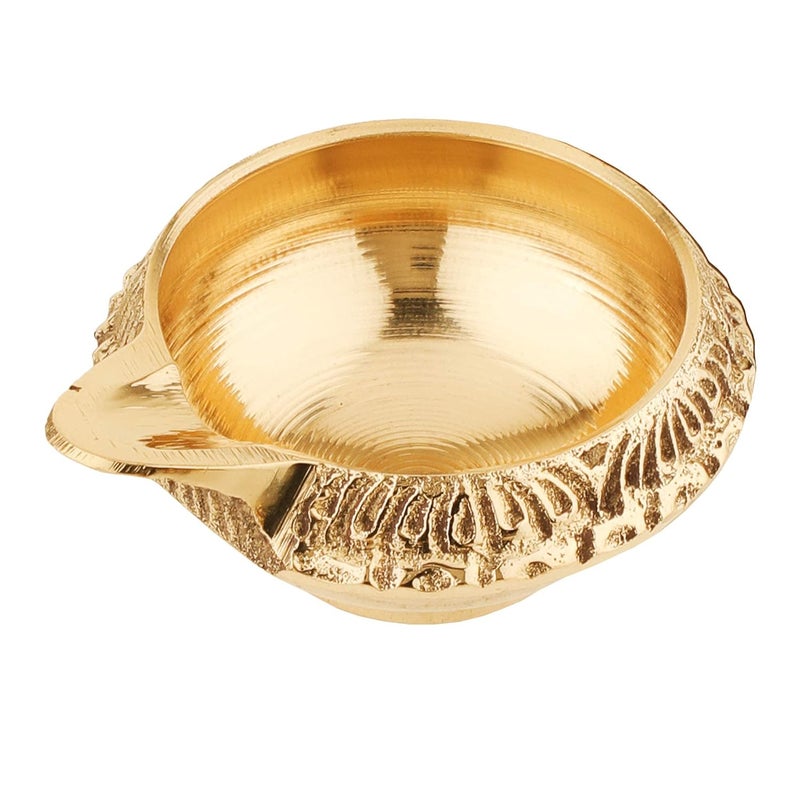 Rolimoli Kuber Diya for Decoration Handmade Oil Lamp with Golden Engraved Made of Virgin Brass Metal Diya for Puja Pooja Traditional Indian Gift Items 25inch Set of 1 - Image 3