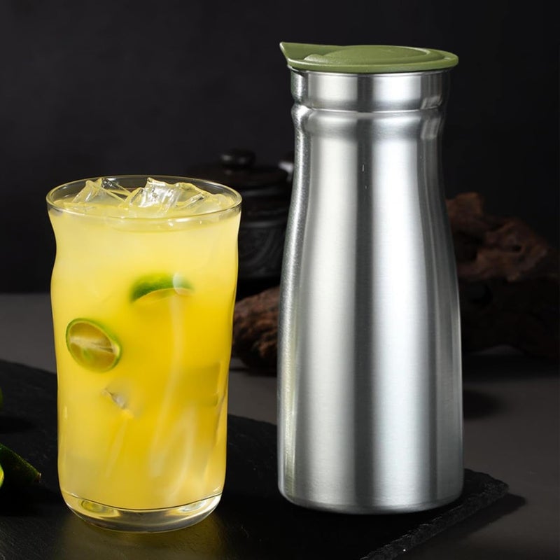 Thermal Coffee Carafe Stainless Steel Vacuum Insulated Kettle Leakproof Modern Beverage Dispenser Drink Jug with Press Lid Suitable for Home Office Re, Green no Handle - Image 1