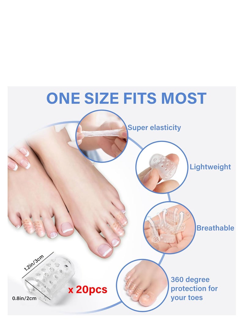20 قطعة من واقيات أصابع القدم، أغطية أصابع القدم المصنوعة من السيليكون، واقيات أصابع القدم الصغيرة المضادة للاحتكاك لتخفيف الألم، أغطية أصابع القدم القابلة للتنفس لأظافر القدم النامية تحت الجلد، والذرة، ومنع البثور، وأصابع القدم المطرقة (20 قطعة) - Image 5