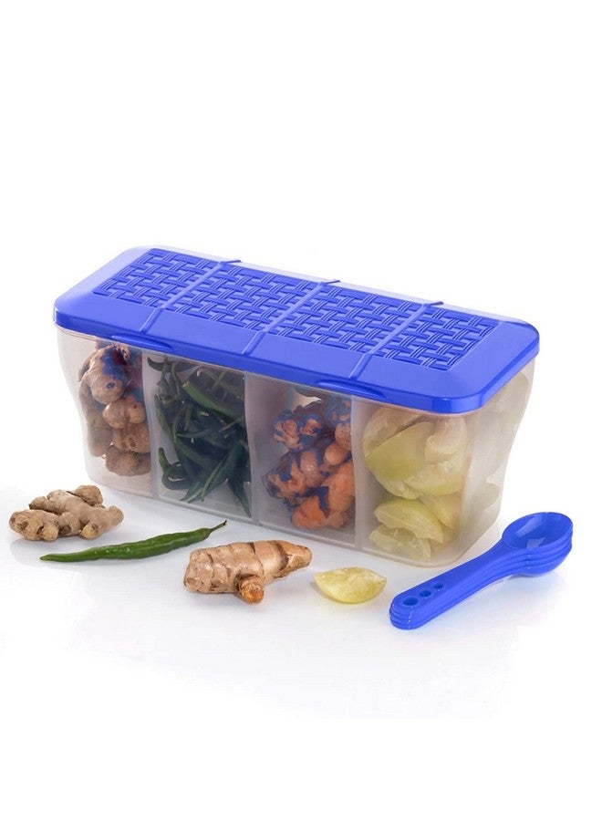 Stewit حاوية تخزين ستيويت 4 أقسام للخضروات والفواكه المجففة والتوابل والبقالة والمخللات، صندوق متعدد الاستخدامات 4 في 1 للمنزل وحاويات التخزين محكمة الإغلاق، سيريال 1800 مل مع 4 ملاعق، بلاستيك (أزرق) - Image 1