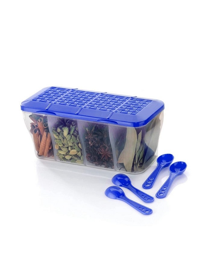 Stewit حاوية تخزين ستيويت 4 أقسام للخضروات والفواكه المجففة والتوابل والبقالة والمخللات، صندوق متعدد الاستخدامات 4 في 1 للمنزل وحاويات التخزين محكمة الإغلاق، سيريال 1800 مل مع 4 ملاعق، بلاستيك (أزرق) - Image 2