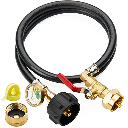 CALPOSE 3 Feet Propane Refill Adapter Hose with Gauge and ON/Off Control Valve, Extension Propane Refill Hose, Fill 1 Pound Bottles from 20lb Tank - Image 1