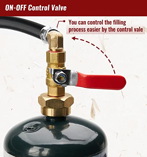 CALPOSE 3 Feet Propane Refill Adapter Hose with Gauge and ON/Off Control Valve, Extension Propane Refill Hose, Fill 1 Pound Bottles from 20lb Tank - Image 5
