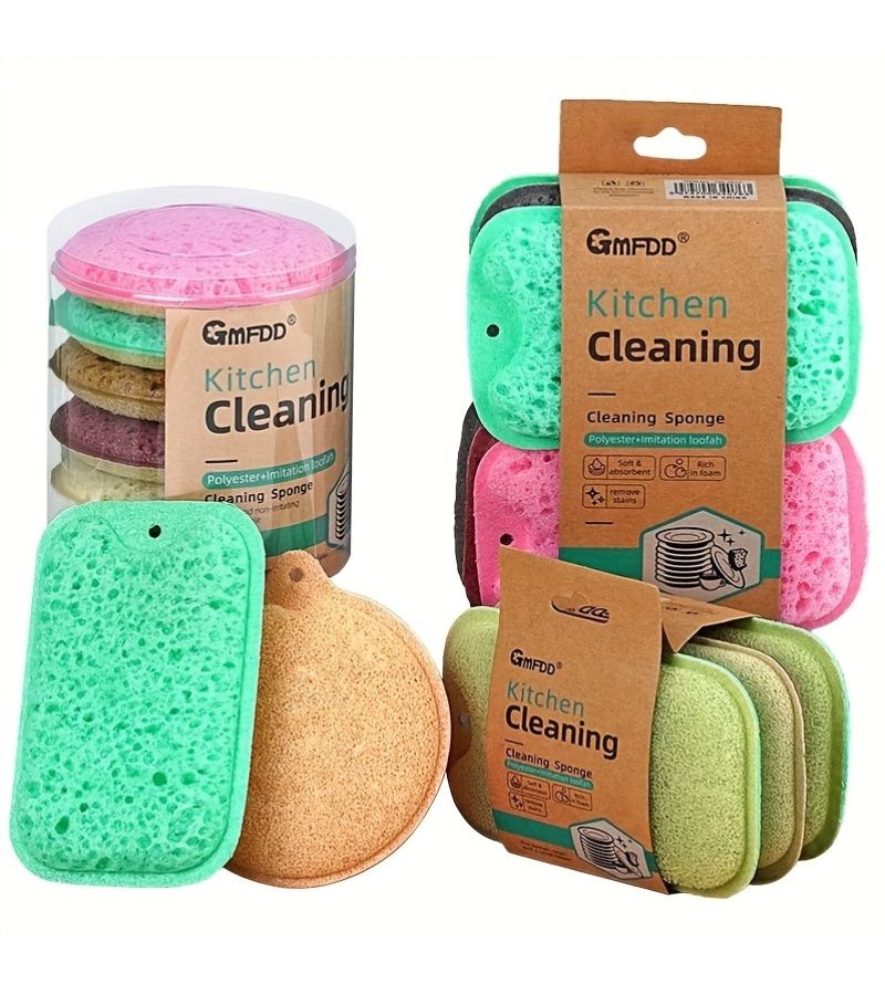 6 Pcs Square Sponge Dishcloths With Hanging Hole Magic Cleaning Wipes Powerful Strong Water Absorption Non Scratching Scouring Pads - Image 2