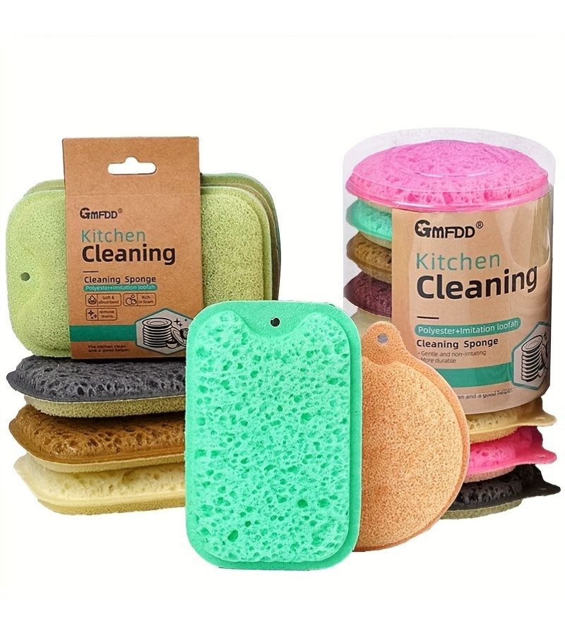 6 Pcs Square Sponge Dishcloths With Hanging Hole Magic Cleaning Wipes Powerful Strong Water Absorption Non Scratching Scouring Pads - Image 1