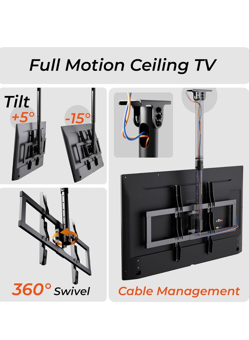 ELTRAZONE TV Ceiling Mount Adjustablex Bracket for 26""-65"" Flat Screen Displays,Hanging Ceiling TV Mount Fits Most LED, LCD, OLED 4K TVs,6 Height Settings, Holds up to 88lbs, Max VESA 600x400mm - Image 3