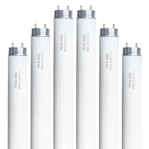 Konideke 6 Pack 18 Inch F15T8WW 15W Soft White Fluorescent Bulb for All 15 Watt Light Fixture T8 Fluorescent Bulb 15 Watt 3000K Warm White 950 Lumens - Image 1