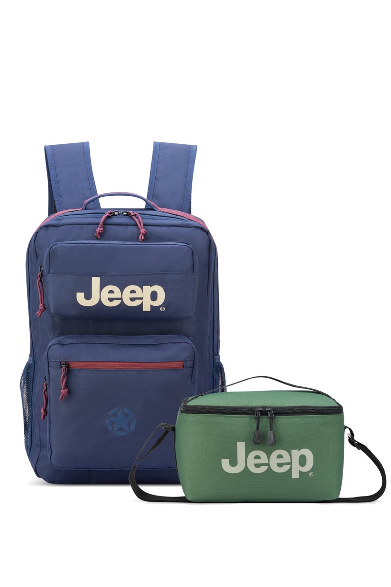 جيب حقيبة ظهر متعددة الاستخدام من JEEP مبطنة للابتوب مقاس 15.6 بوصة مقاومة للماء باللون الأزرق الداكن، مع حقيبة غداء مجانية باللون الأخضر العسكري (طقم من قطعتين). - Image 1