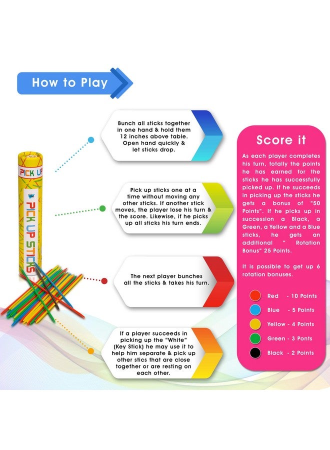 Point Games Pick Up Sticks Game: 30 Brightly Colored Plastic Pick up Sticks in Storage Can, for All Ages! - Image 3