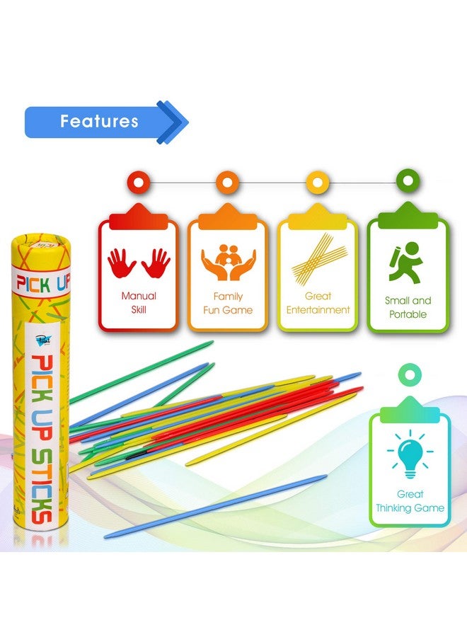 Point Games Pick Up Sticks Game: 30 Brightly Colored Plastic Pick up Sticks in Storage Can, for All Ages! - Image 2