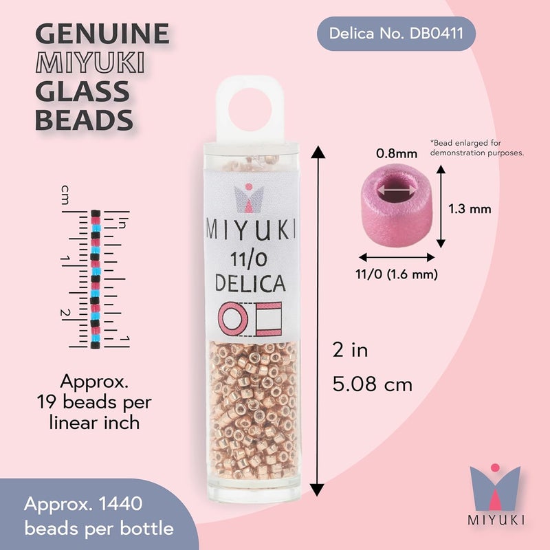 Miyuki DB-411 7.2g Galvanized Gold Delica Seed Beads, Size 11/0 - Image 3