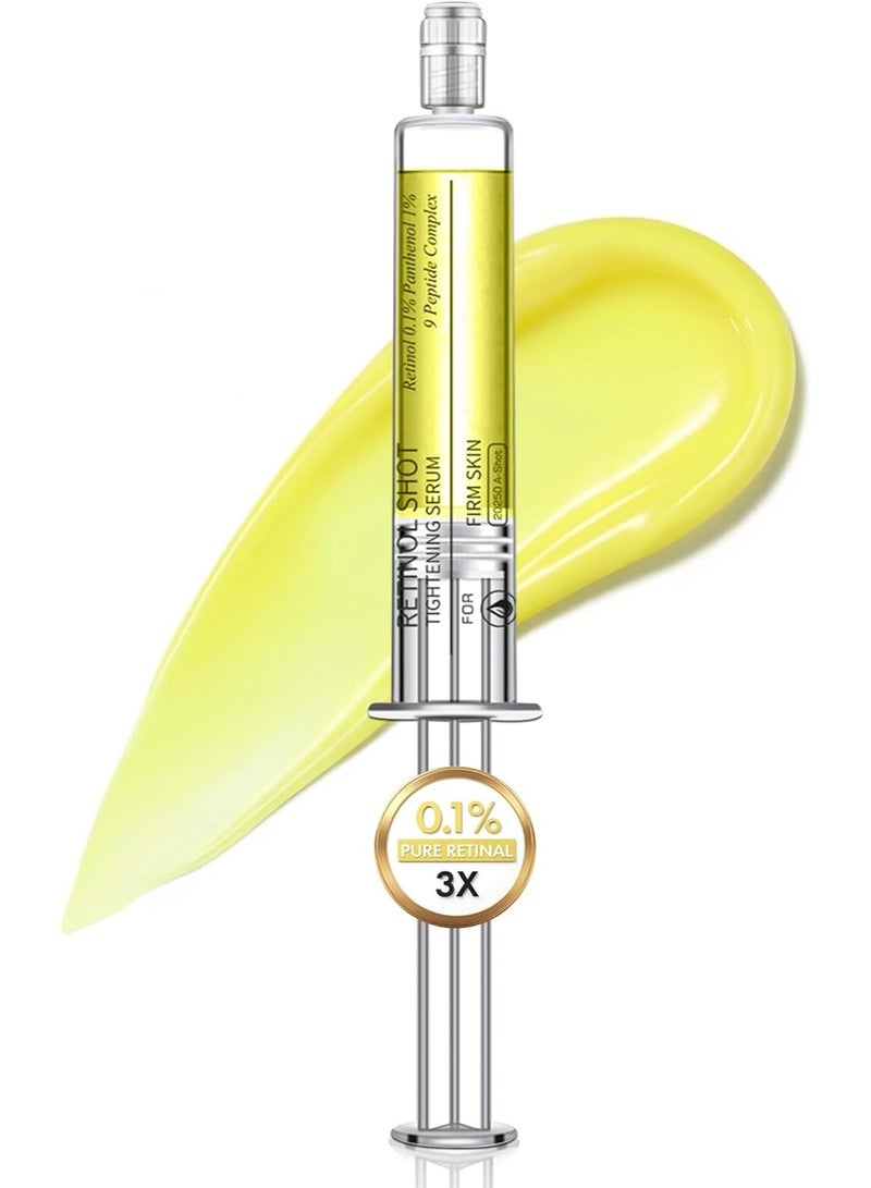 ATRJSZ Retinol Shot Tightening Booster - 0.1% Retinol, 1% Panthenol & 9 Peptides Anti-Aging Face Serum - Visibly Reduces Wrinkles, Fine Lines & Restores Elasticity - Airless Syringe Applicator - 10ml - Image 1
