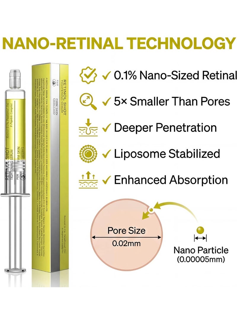ATRJSZ Retinol Shot Tightening Booster - 0.1% Retinol, 1% Panthenol & 9 Peptides Anti-Aging Face Serum - Visibly Reduces Wrinkles, Fine Lines & Restores Elasticity - Airless Syringe Applicator - 10ml - Image 5
