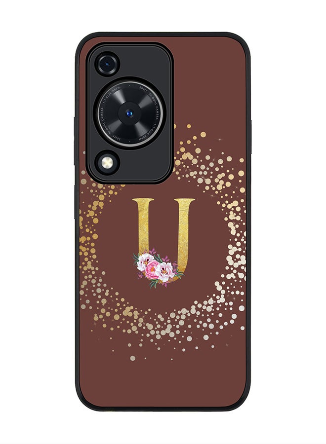 Stylizedd Rugged Black edge case for Huawei nova Y72 / Huawei Enjoy 70 4G,Slim fit Soft Cover Custom Monogram Initial Letter Floral Pattern Alphabet - U (Brown) - Image 1