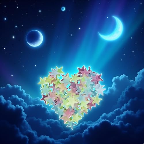 BWESOO 50Pcs Multicolored Stars Glow in The Dark Luminous Stars Fluorescent Reusable Plastic Wall Stickers Wall or Ceiling Fluorescent Luminous Decal Stickers for Simulated Popular,Home Decor - Image 5