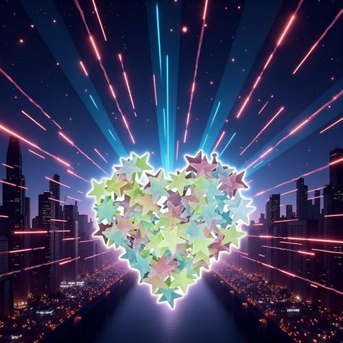 BWESOO 50Pcs Multicolored Stars Glow in The Dark Luminous Stars Fluorescent Reusable Plastic Wall Stickers Wall or Ceiling Fluorescent Luminous Decal Stickers for Simulated Popular,Home Decor - Image 3