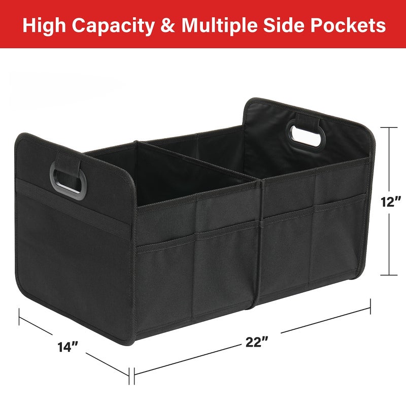 Simple Deluxe Car Trunk Organizer, 2 Compartments Collapsible Trunk Storage, Anti-slip Design, Made of Waterproof 600D Oxford Polyester, Suitable for SUV, Minivan, Truck, Standard Size, Black - Image 3