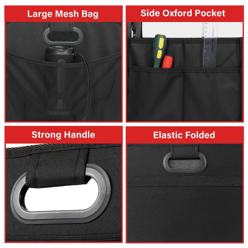 Simple Deluxe Car Trunk Organizer, 2 Compartments Collapsible Trunk Storage, Anti-slip Design, Made of Waterproof 600D Oxford Polyester, Suitable for SUV, Minivan, Truck, Standard Size, Black - Image 4