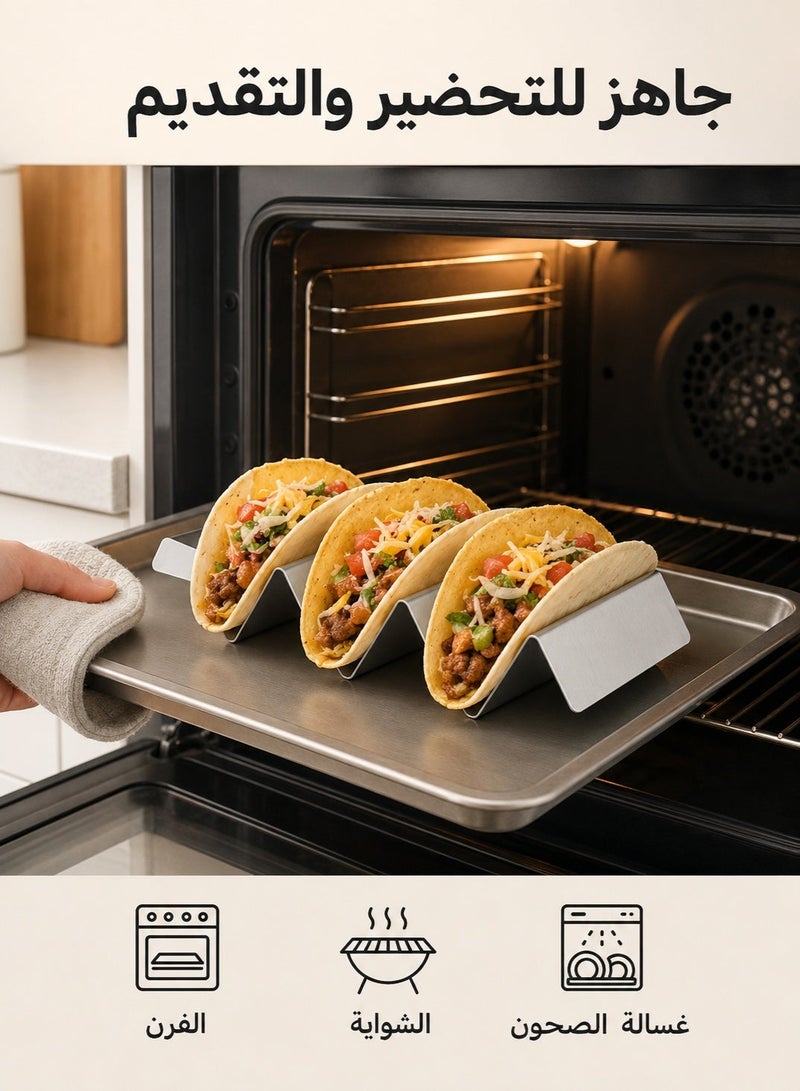 1-Piece Stainless Steel Taco Holder, 3-Slot Taco Stand for Soft and Hard Shell Tortillas, Stackable Serving Rack with Side Handles, Oven, Grill and Dishwasher Safe, 22 x 10 x 4.7cm - Image 2