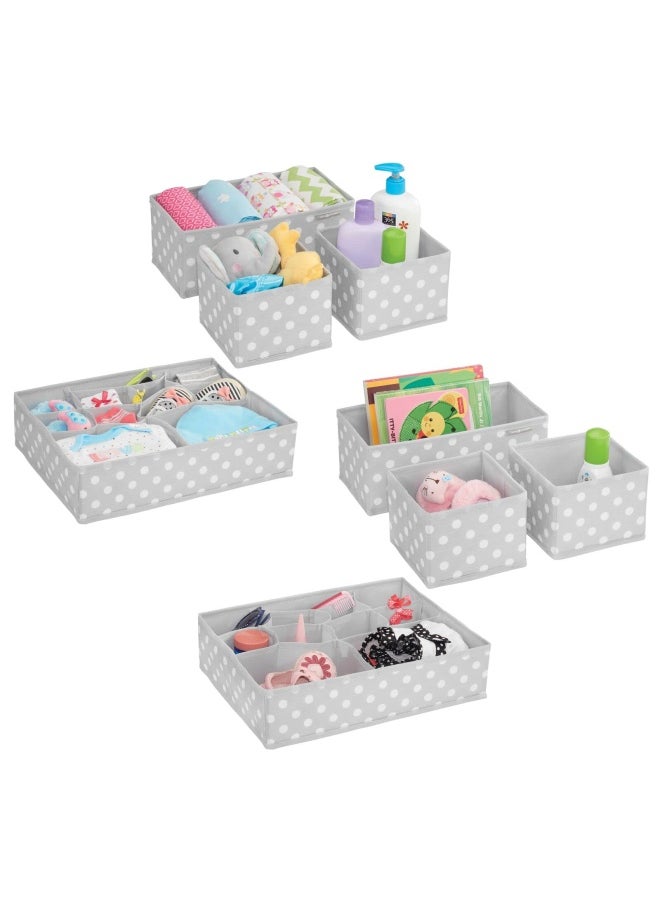 mDesign Soft Fabric Dresser Drawer And Closet Storage Organizer Set For Child Baby Room Or Nursery 8 Organizing Bins - Polka Dot Pattern Set Of 8 Light Gray With White Dots  - Image 1