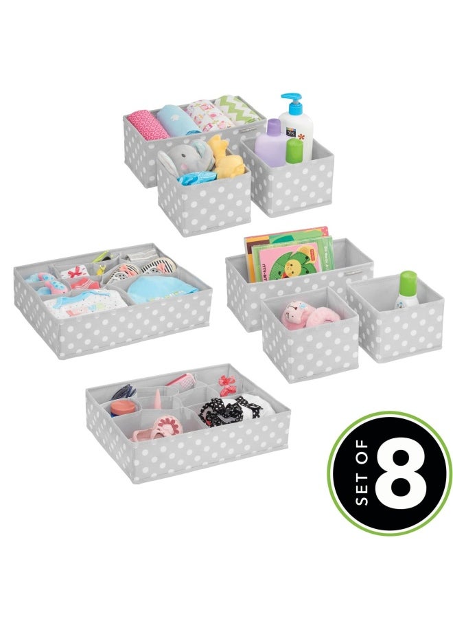 mDesign Soft Fabric Dresser Drawer And Closet Storage Organizer Set For Child Baby Room Or Nursery 8 Organizing Bins - Polka Dot Pattern Set Of 8 Light Gray With White Dots  - Image 2