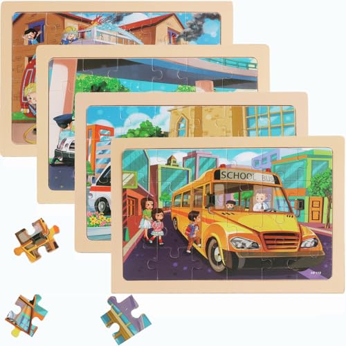 MAX JHQIQU Puzzles for Kids Ages 46 4 Packs 24 Piece Wooden Jigsaw Puzzle for Toddlers 58 Preschool Educational Puzzle Boards Toys Gifts for 4 5 6 7 8 Girls Boys - Image 1