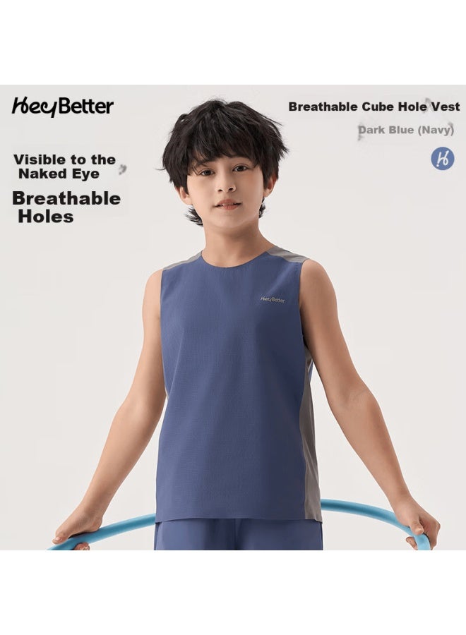 Heybetter Kids Breathable Rubik's Cube Summer Thin Moisture-wicking Quick-dry T-shirt Vest For Boys And Girls Baby Dark Blue 110 - Image 4