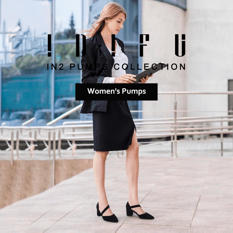 IDIFU Black Women's Pumps Closed Toe Strappy Heels Low Block Chunky Heels Dressy Wedding Bride Prom Office Business Dress Shoes for Women Comfortable Formal Pointed Toe Short Heels(Black Nubuck,9.5) - Image 3
