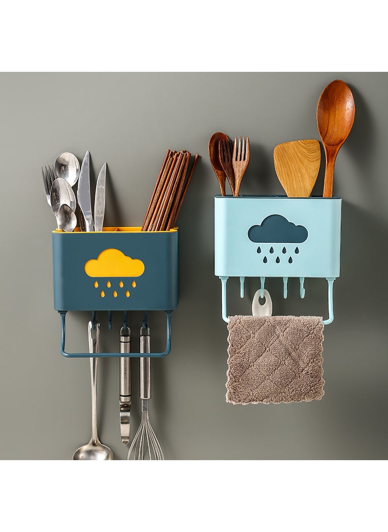 Generic Double-layered Teardrop Chopsticks Holder Creative Wall-mounted No-drilling Kitchen Home Use Draining Small Tool Household Dark Blue 