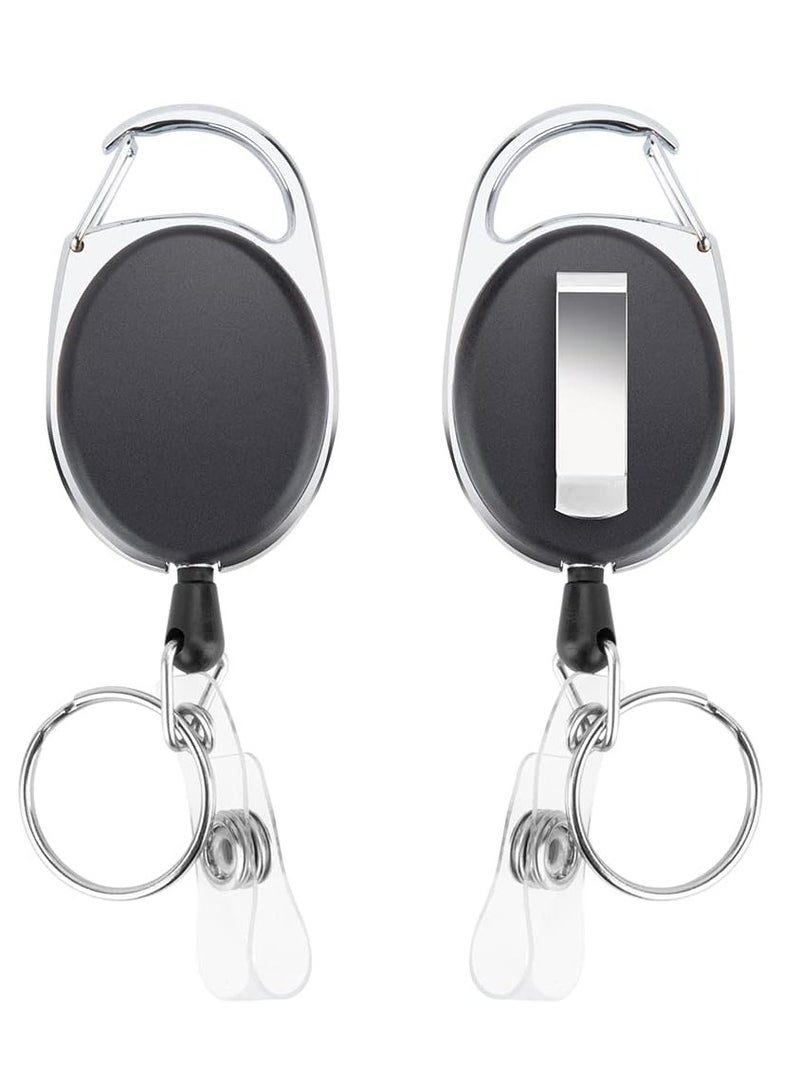 Oasisgalore 2-Pack Leather ID Badge Holders with Retractable Reel Clips, 1 Clear Window & 2 Card Slots (Black). - Image 3