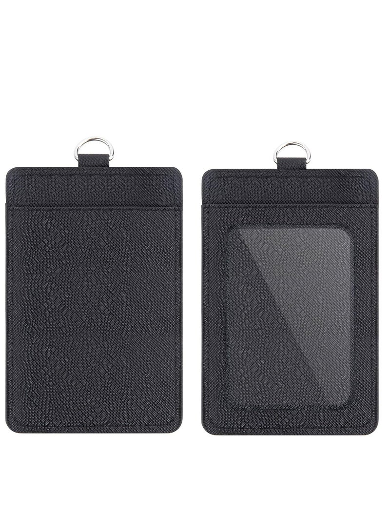 Oasisgalore 2-Pack Leather ID Badge Holders with Retractable Reel Clips, 1 Clear Window & 2 Card Slots (Black). - Image 4