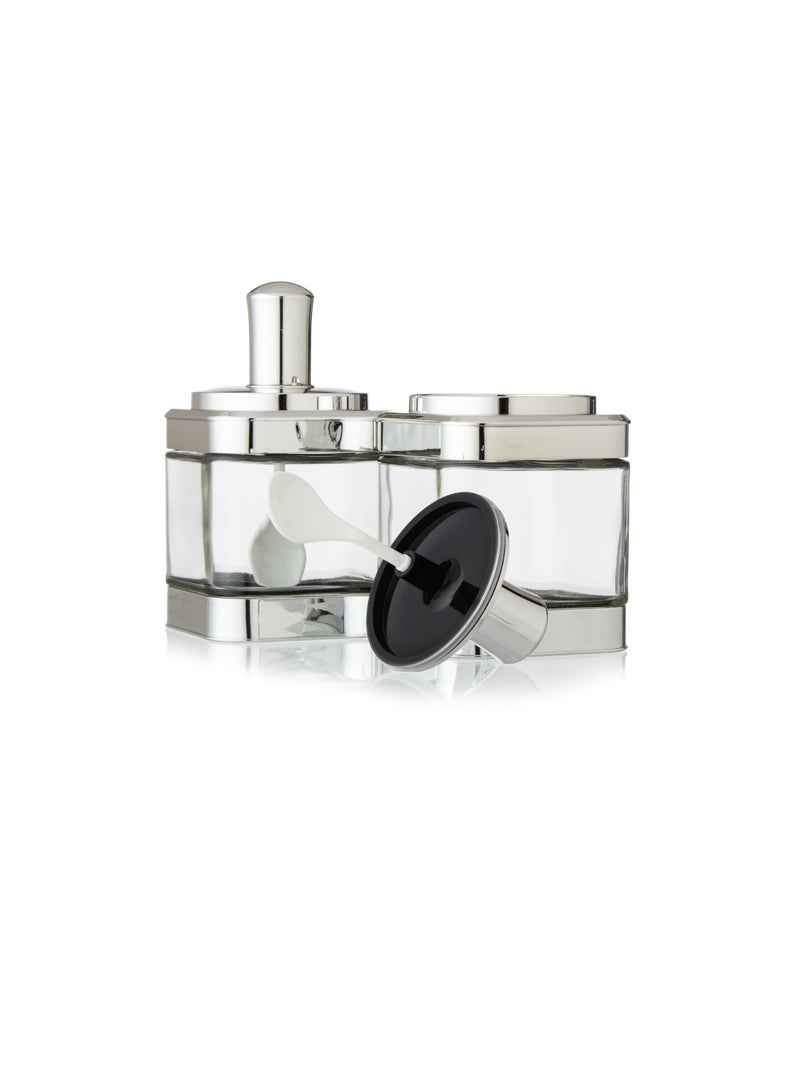 Dania A Set of 6 Glass Kitchen Storage Containers With A Plastic Lid And A Spoon Inside With A Metal Holder - Image 2