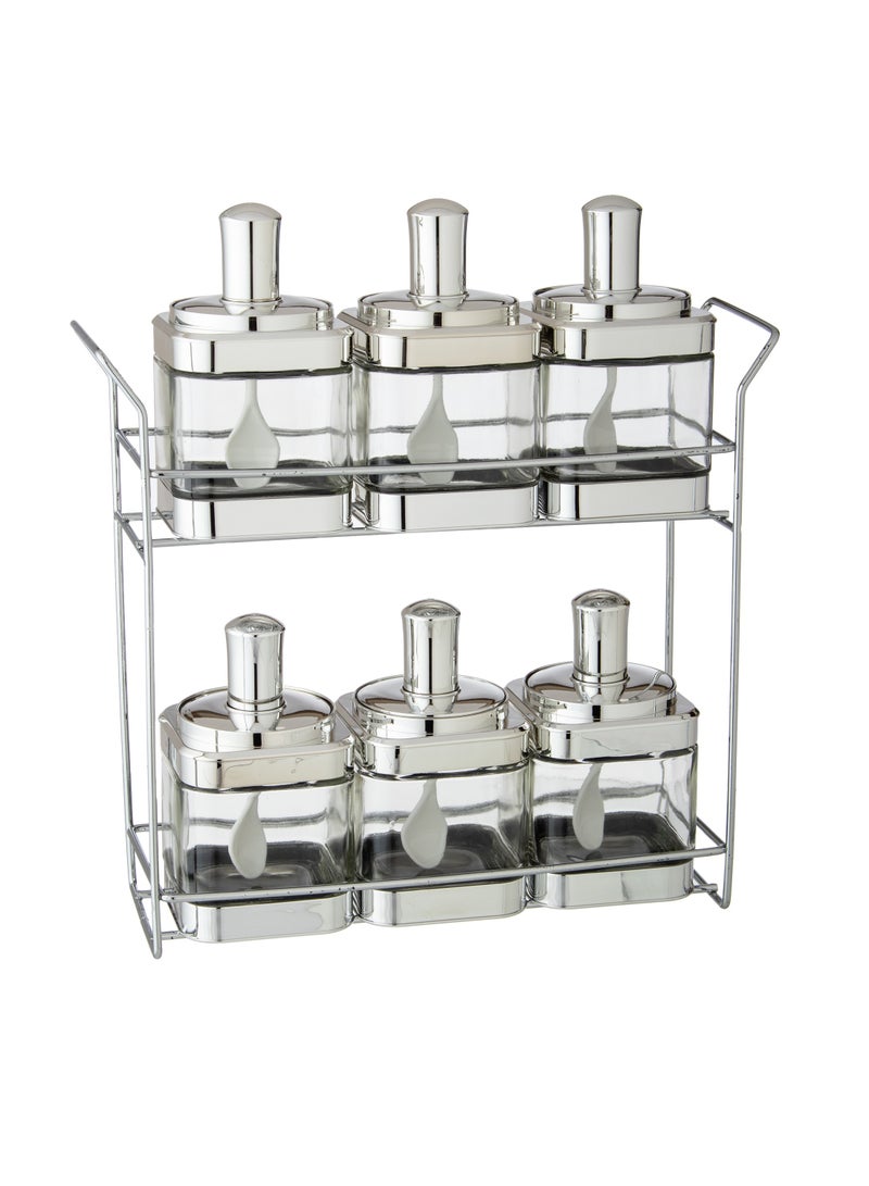 Dania A Set of 6 Glass Kitchen Storage Containers With A Plastic Lid And A Spoon Inside With A Metal Holder - Image 1
