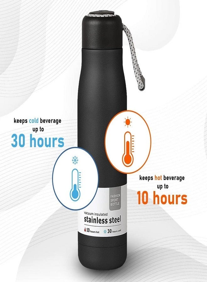 Stainless Steel Vacuum Insulated Bottle Sports Water Bottle 550ml-Black - Image 2