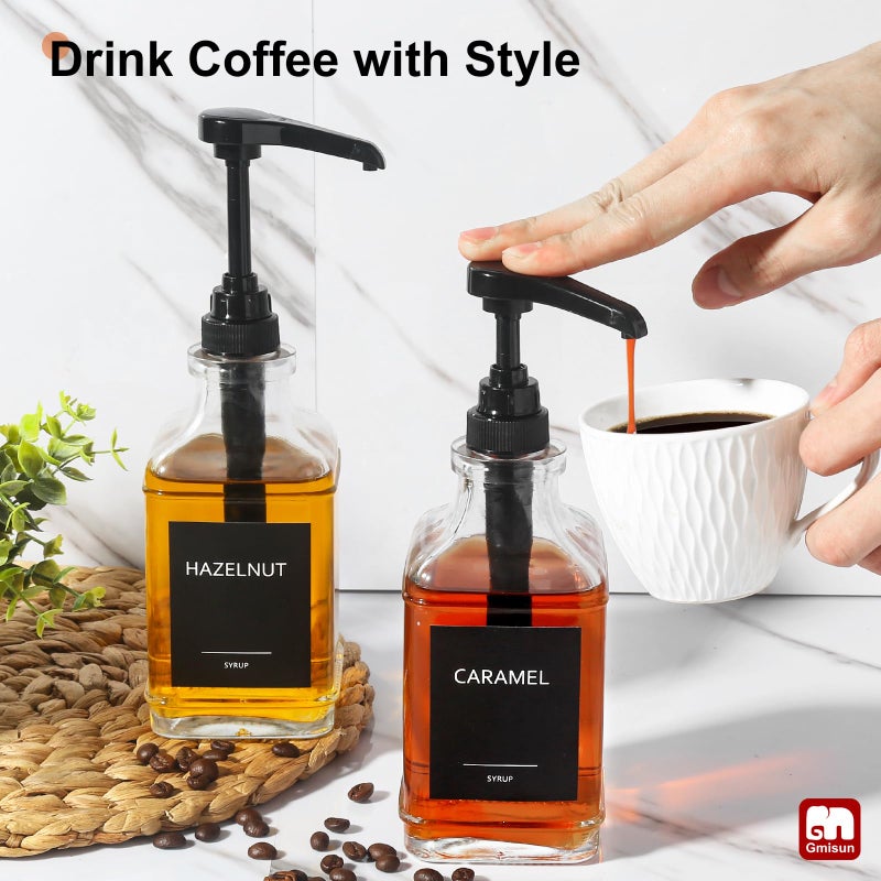 GMISUN Coffee Syrup Dispenser, 16.9 fl oz Syrup Pump Dispenser for Coffee Bar Accessories, Square Glass Syrup Bottle for Coffee Bar Essentials, Simple Maple Syrup Bottles with Â¼oz Large Capacity Pump - Image 5
