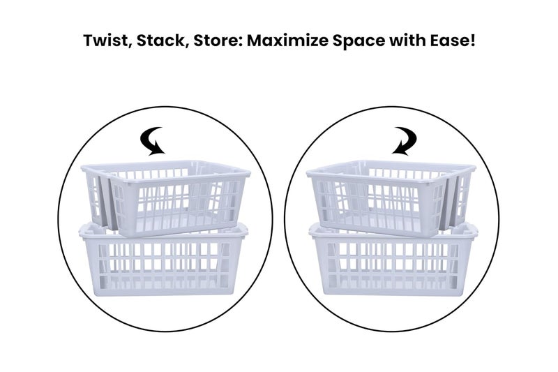 Comet Plastic Multipurpose Twist N Stack Plastic Storage Baskets For Organizing Maximize Space With EaseRectangular White Set of 3 Large - Image 3