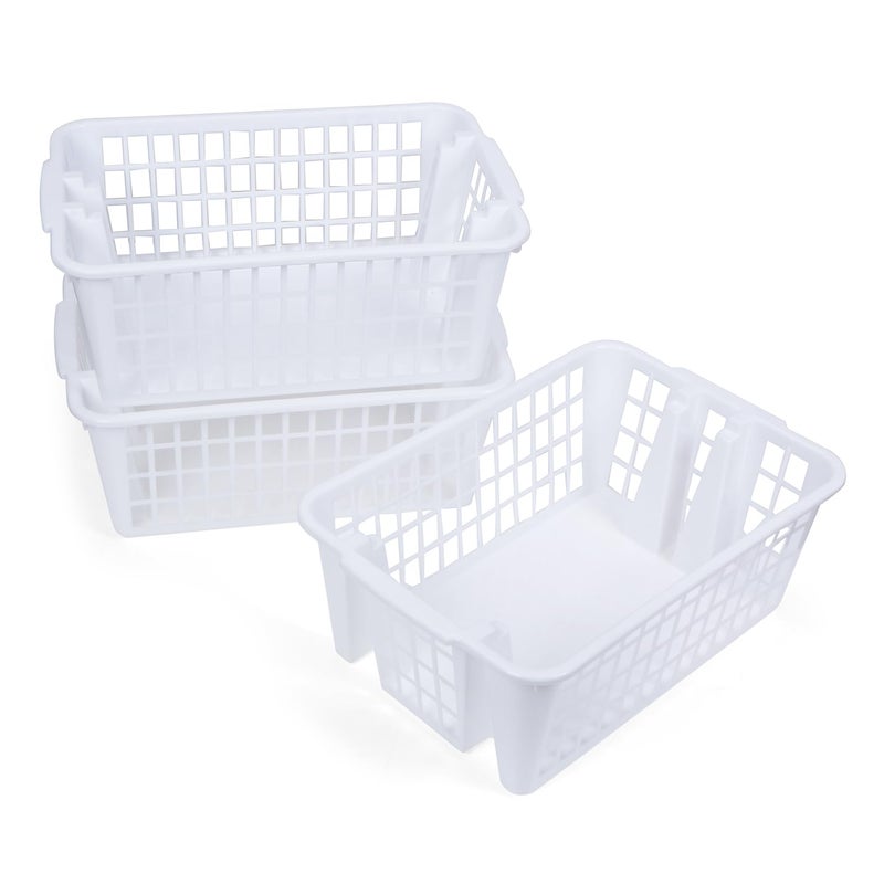 Comet Plastic Multipurpose Twist N Stack Plastic Storage Baskets For Organizing Maximize Space With EaseRectangular White Set of 3 Large - Image 2