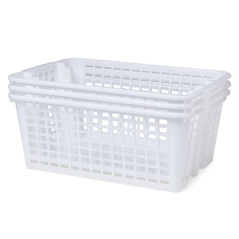 Comet Plastic Multipurpose Twist N Stack Plastic Storage Baskets For Organizing Maximize Space With EaseRectangular White Set of 3 Large - Image 5