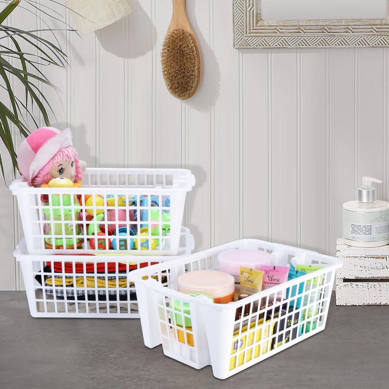 Comet Plastic Multipurpose Twist N Stack Plastic Storage Baskets For Organizing Maximize Space With EaseRectangular White Set of 3 Large - Image 4