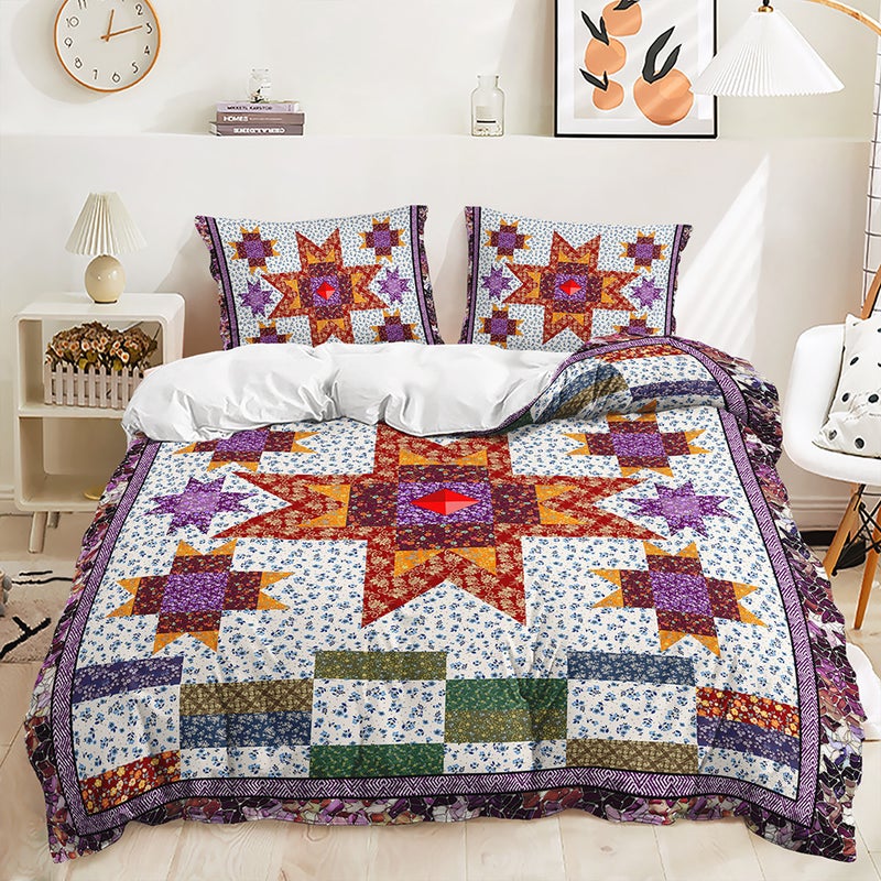 Three-Piece Retro Style Quilt Cover Two-Piece Bedding Digital Printing Kit - Image 4