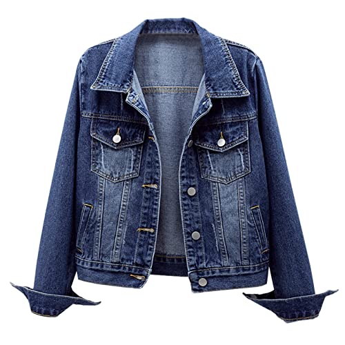 LifeShe Women's Basic Long Sleeve Button Down Distressed Denim Jackets Jean Jacket Coat - Image 1