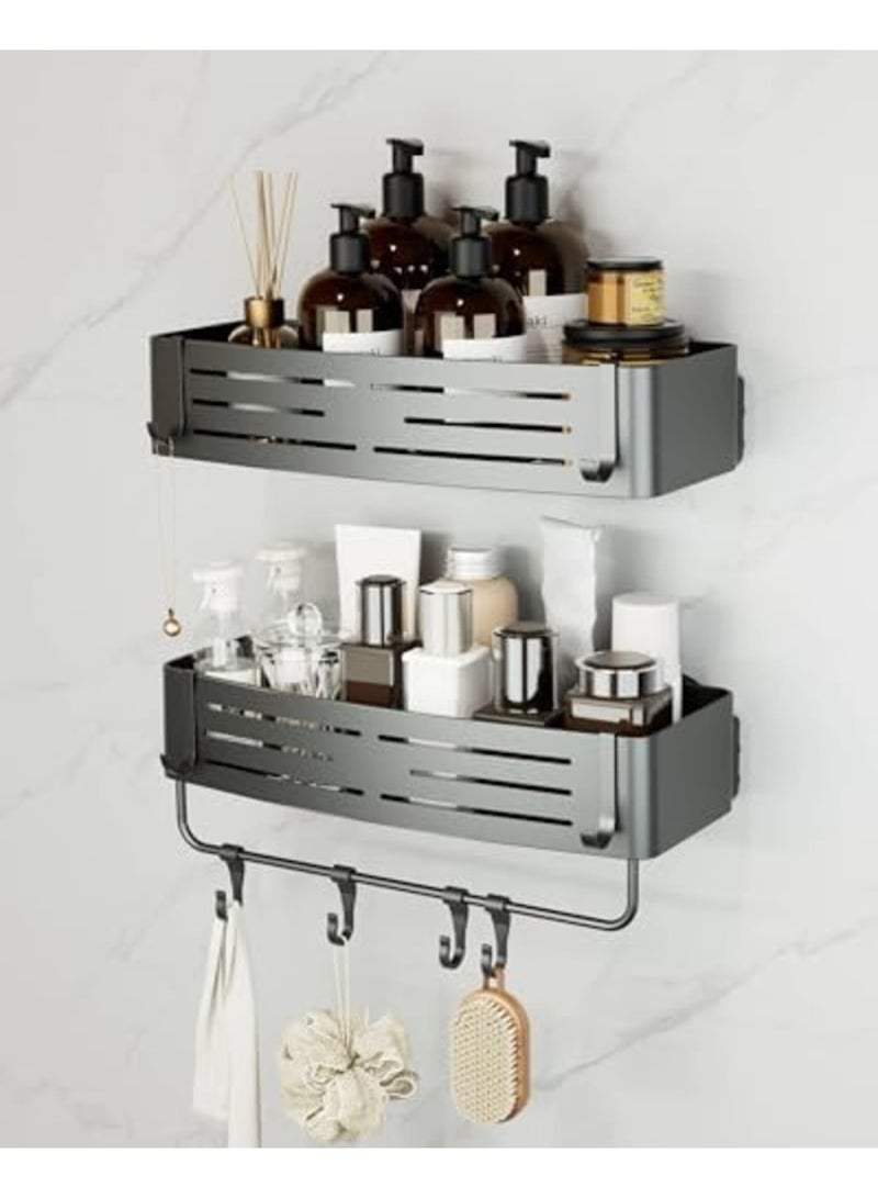 SYOSI Suction Cup Shower Caddy 2 Pack with Removable Bathroom Shelves, 8 Hooks, No-Drill Waterproof Corner Organizer for Bathroom, Bathtub, or Kitchen Wall Storage (Gray) - Image 1
