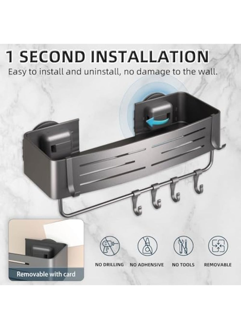 SYOSI Suction Cup Shower Caddy 2 Pack with Removable Bathroom Shelves, 8 Hooks, No-Drill Waterproof Corner Organizer for Bathroom, Bathtub, or Kitchen Wall Storage (Gray) - Image 3