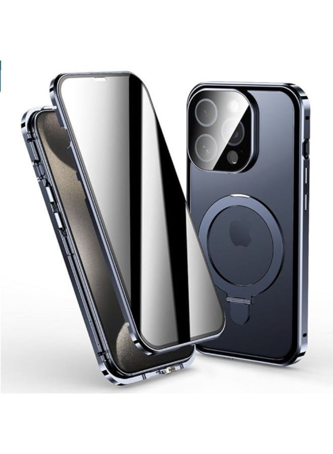 Suitable For Apple 16pro Mobile Phone Case Bracket Magneto Double-sided Full Covering Metallic Glass IPhone15 Product 14-Color:Yuanfeng Blue [peepproof Version]-Applicable Model:Apple 12  - Image 1