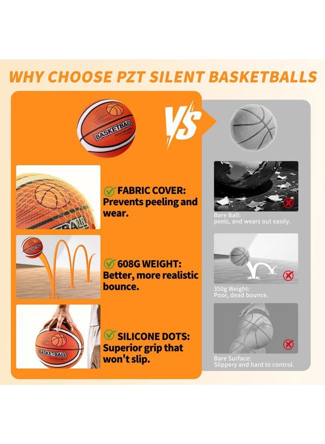 PZT Silent Basketball Size 7 with Fabric Cover, 600g Airless Basketball for Quiet Dribbling and Indoor Training, Pro PU Foam Ball for Adults and Children, Ideal Gift for Birthdays or Christmas - Image 3