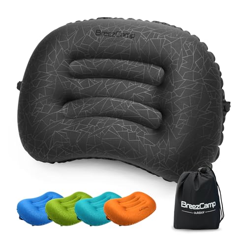 BreezCamp Inflatable Camping Pillow, Travel Blow Up Air Pillow, Neck Lumbar Support Ultralight Compact Pillow for Outdoor Hiking Backpacking Car Beach Airplane Sleeping Essentials, Black - Image 1