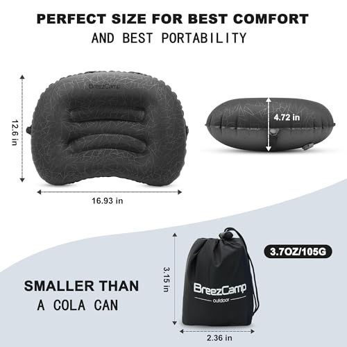 BreezCamp Inflatable Camping Pillow, Travel Blow Up Air Pillow, Neck Lumbar Support Ultralight Compact Pillow for Outdoor Hiking Backpacking Car Beach Airplane Sleeping Essentials, Black - Image 3