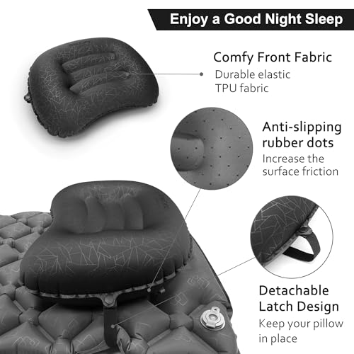 BreezCamp Inflatable Camping Pillow, Travel Blow Up Air Pillow, Neck Lumbar Support Ultralight Compact Pillow for Outdoor Hiking Backpacking Car Beach Airplane Sleeping Essentials, Black - Image 5