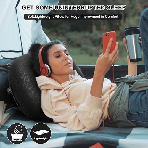BreezCamp Inflatable Camping Pillow, Travel Blow Up Air Pillow, Neck Lumbar Support Ultralight Compact Pillow for Outdoor Hiking Backpacking Car Beach Airplane Sleeping Essentials, Black - Image 2