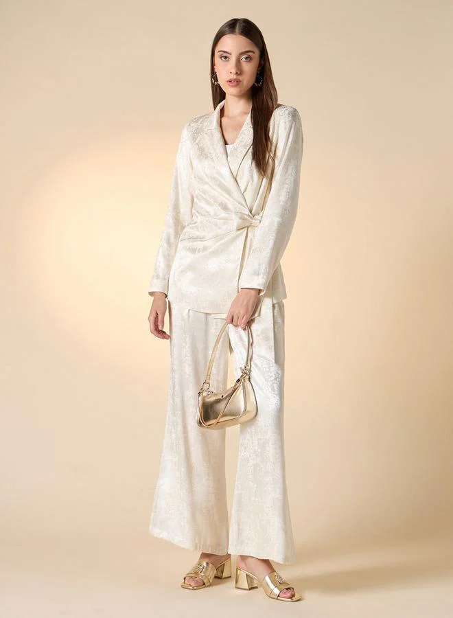 Iconic Iconic Textured Notched Lapel Jacket with Long Sleeves and Tie-Up Detail